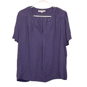 Daniel Rainn XL Rayon Top‎ Blouse Blue Navy Short Sleeve V Neck Womens Casual